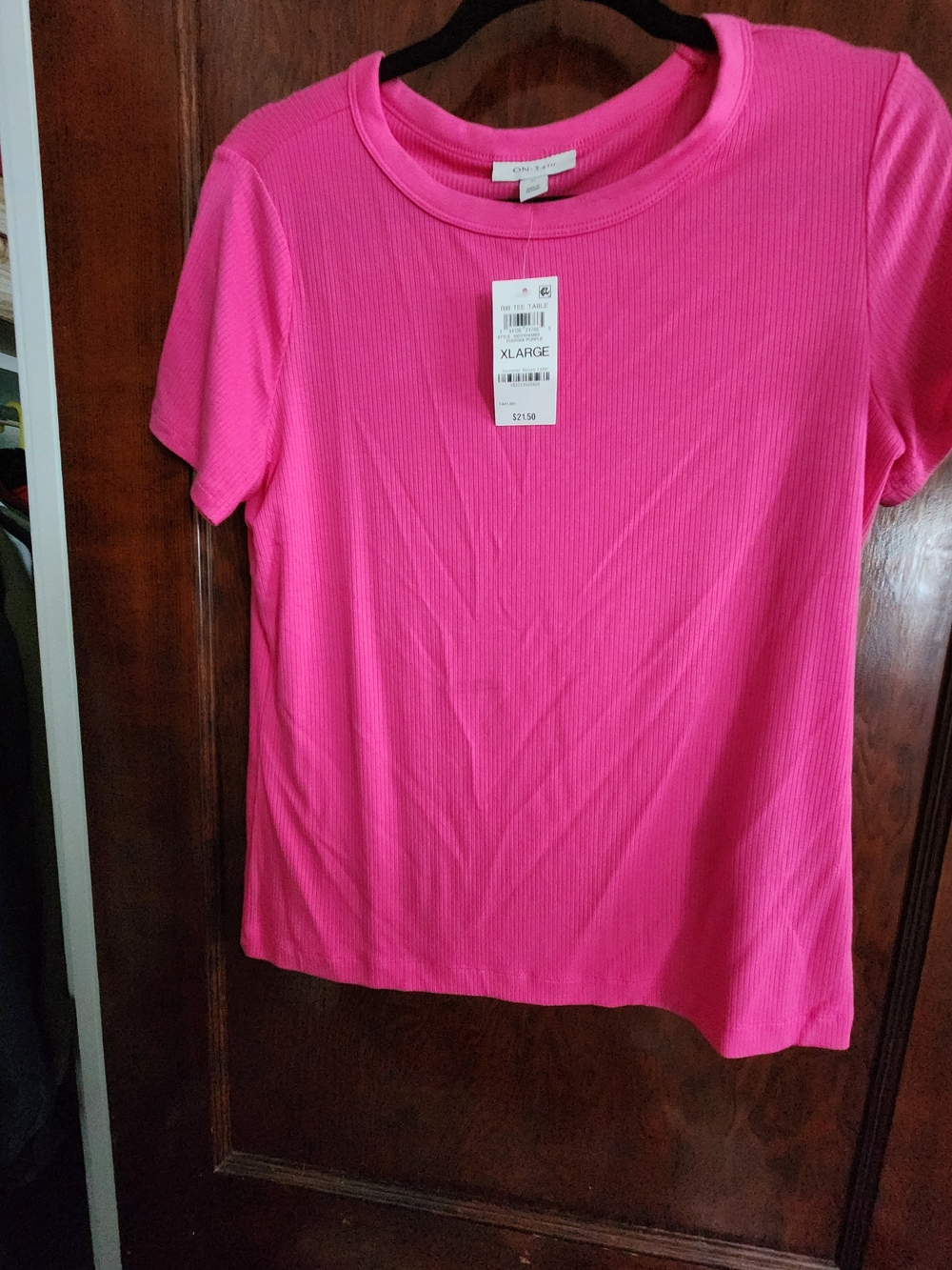 NWT On 34th Pink Ribbed Short Sleeve Crewneck T-Shirt Size XL